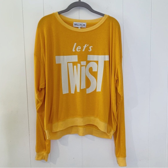 NWT Wildfox “Let’s Twist” Egg Yolk Yellow Graphic Sweatshirt M - Picture 2 of 9